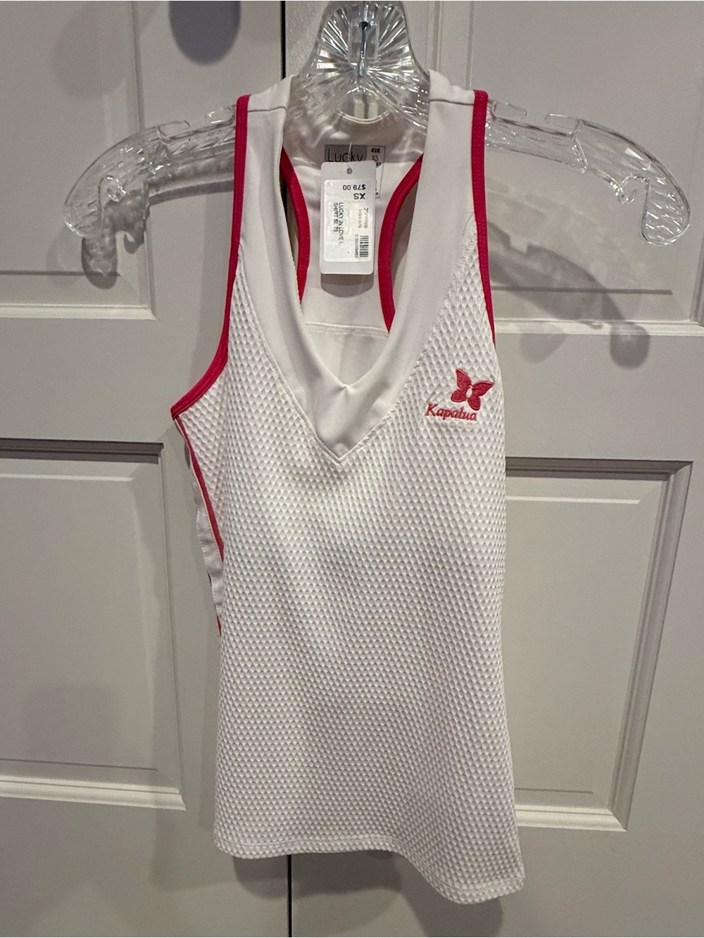 Lucky In Love Kapalua White Mesh Tennis Tank with Pink Trim